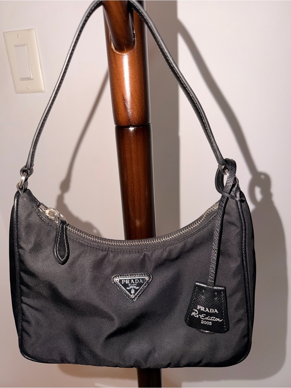 Prada Re-edition 2005 Black Re-Nylon Shoulder Bag with Logo Plaque